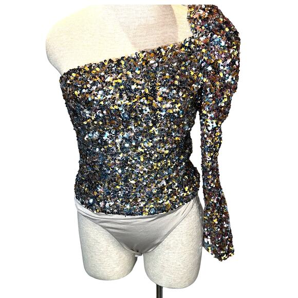 ASTR ISOLDE ONE SHOULDER SEQUIN BODYSUIT Size Medium - Picture 2 of 6